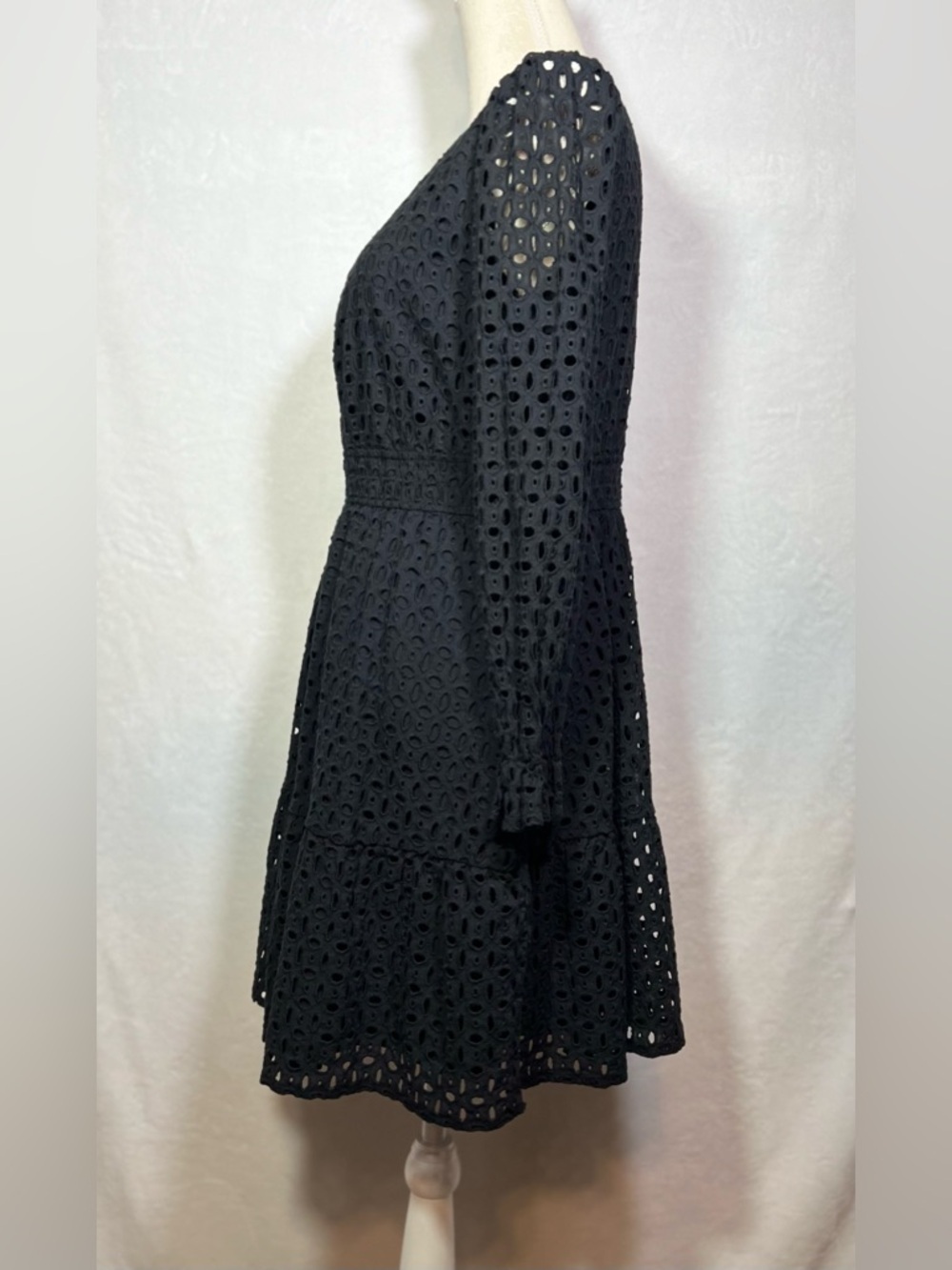 PrettyGarden Black Eyelet Dress Smocked Waist Boho Cottagecore M - Picture 3 of 8